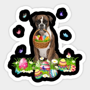 Boxer Dog With Easter Eggs Basket Butterflies Sticker